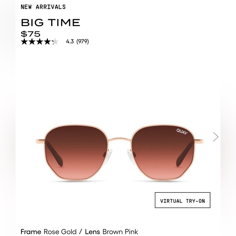 Quay Australia Rose Gold Frame Sunglasses with Brown Pink Lenses
